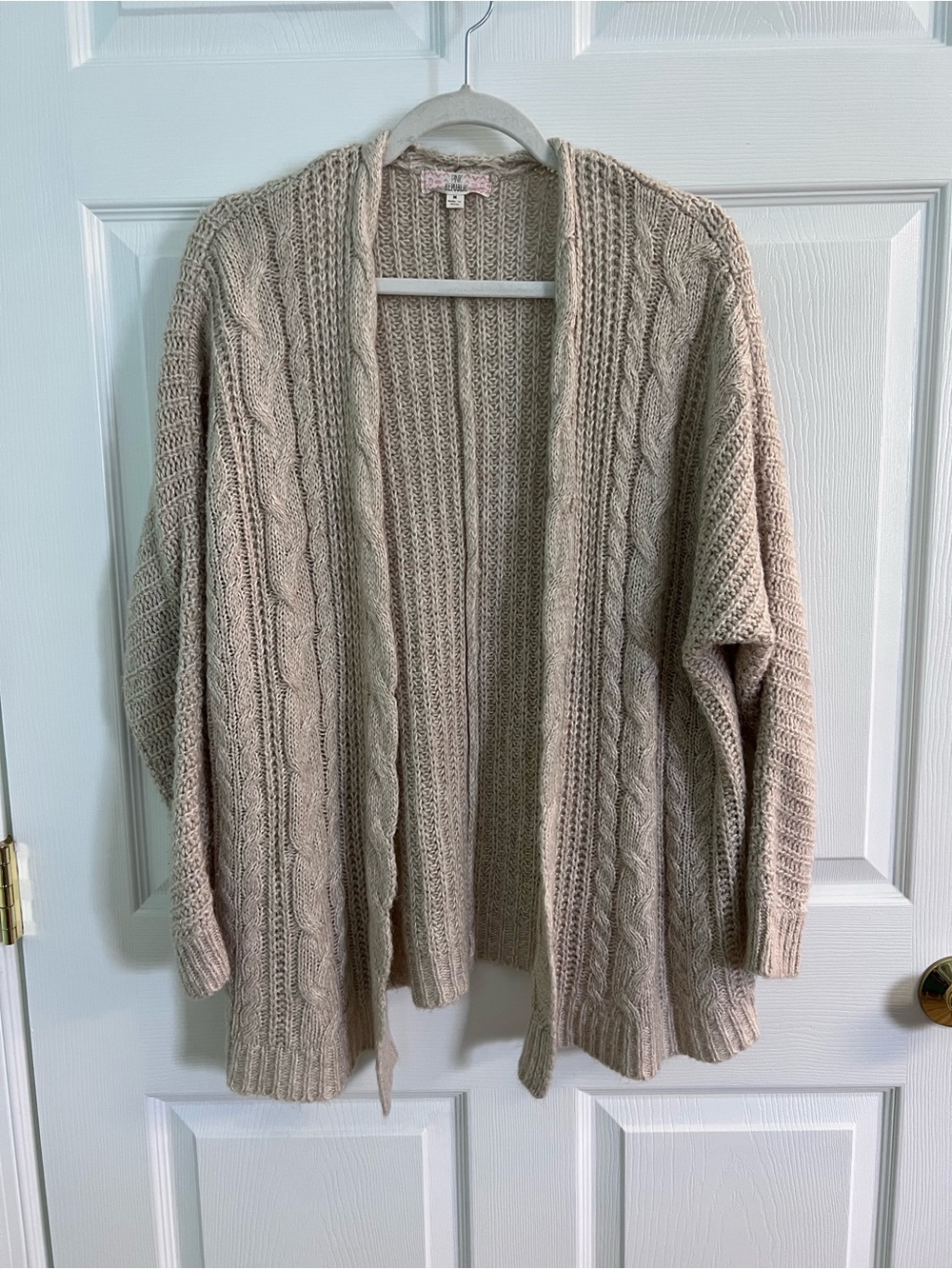 Pink Republic Chunky Cable Open-Front Cardigan - Beige
